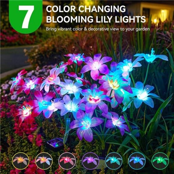 6 PACK Solar Lights Garden, Upgraded with 24 Enlarged Blooming Lily Flowers - Picture 5 of 8